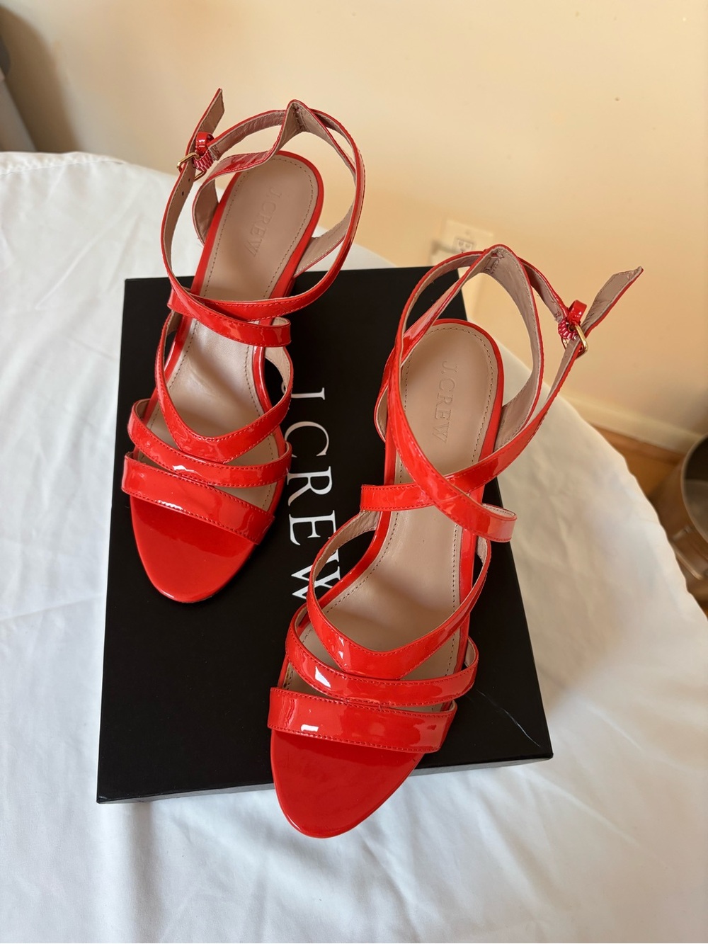 J. Crew Patent Leather Strappy Wedge Sandals in Blood Orange - Women’s Size 8.5M - Picture 4 of 12